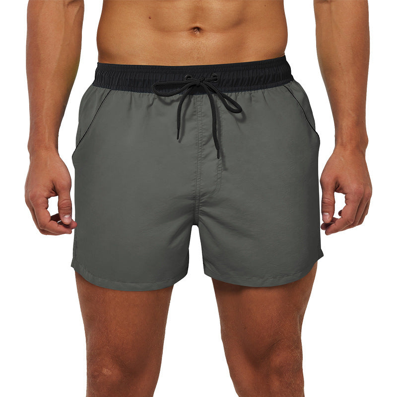 Men's Beach Boardshorts Quick-Drying Waterproof Lining Solid Color 3-Point Pants with Back Pocket Zipper
