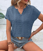 Women's V-neck Casual T-shirt - Hollow Out K Short Sleeve Slim Top for Stylish Comfort