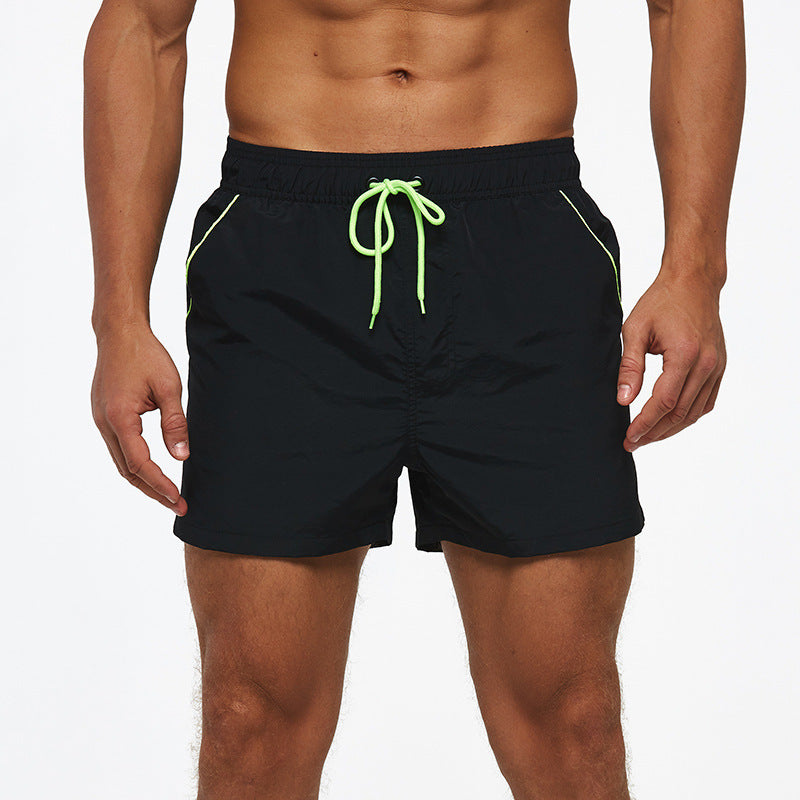 Men's Beach Boardshorts Quick-Drying Waterproof Lining Solid Color 3-Point Pants with Back Pocket Zipper