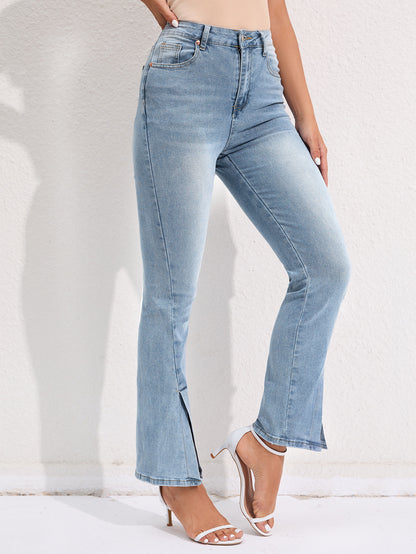 Commuter Stretch Washed Jeans - Fashionable Split Straight Pants