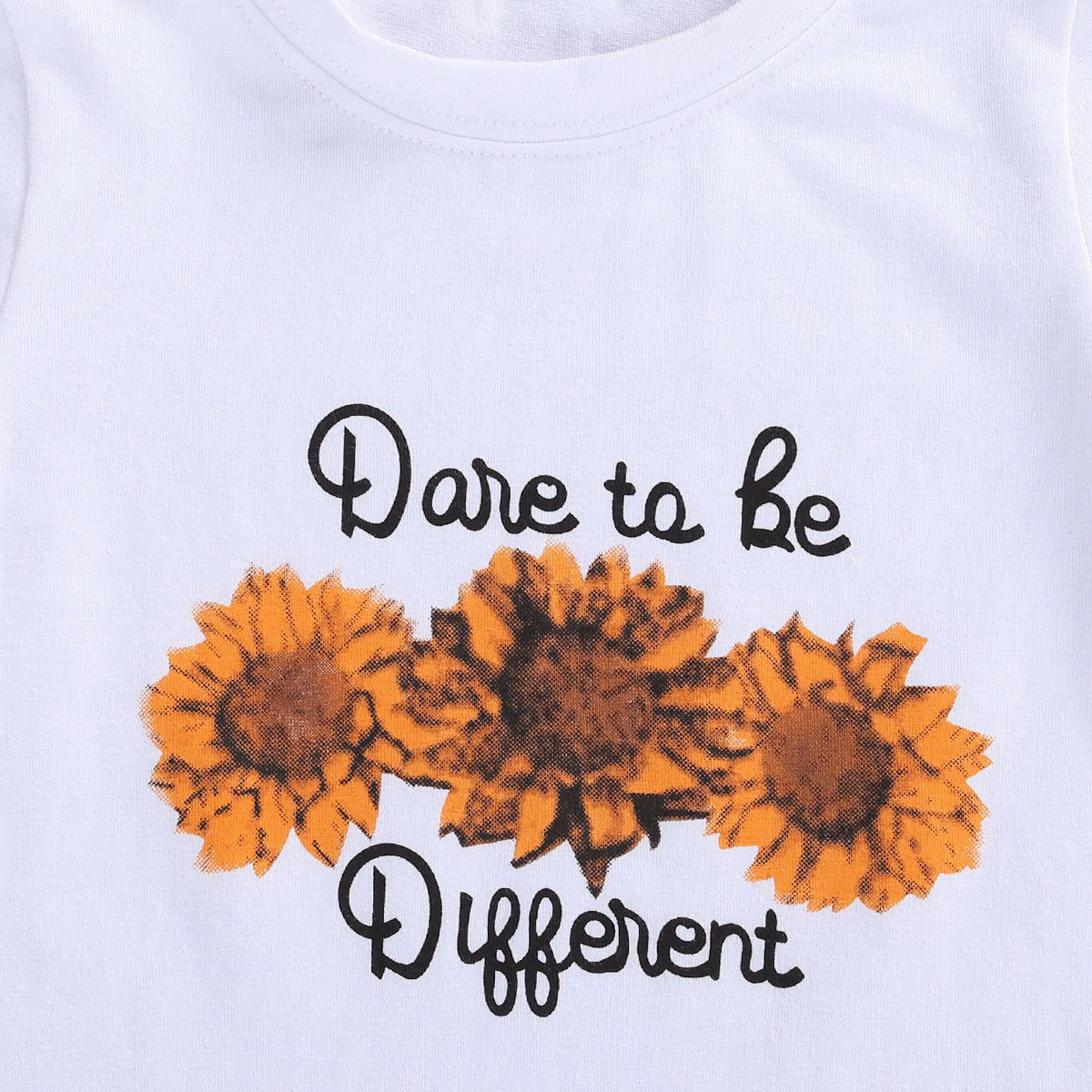 Kids Short Sleeve T-Shirt Denim Torch Sunflower Print Set