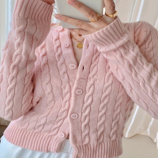 Retro Twist Knitted Cardigan Sweater Single-breasted Casual Coat