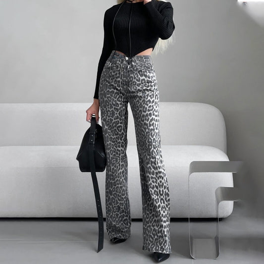 Leopard Print Narrow Jeans For Women