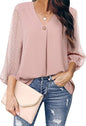 Women's Puff Sleeve V-neck Shirt - Long Sleeve Top