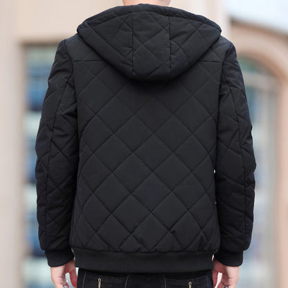 Fleece Jacket Plaid Coat - Diamond Plaid Cotton-padded Design