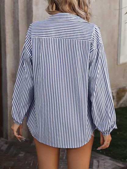 Loose Commute Leisure Striped Long Sleeve Shirt