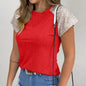 Sequined Summer Blouse O-Neck Short Sleeve Slim Fit - Store 48