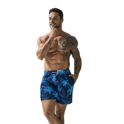 Men's Quick-Drying Swimming Trunks with Printed Design for Beach Shorts