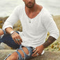 Men's Boho Casual T-shirt with Loose Fit Long Sleeves and Collar
