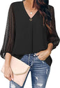 Women's Puff Sleeve V-neck Shirt - Long Sleeve Top