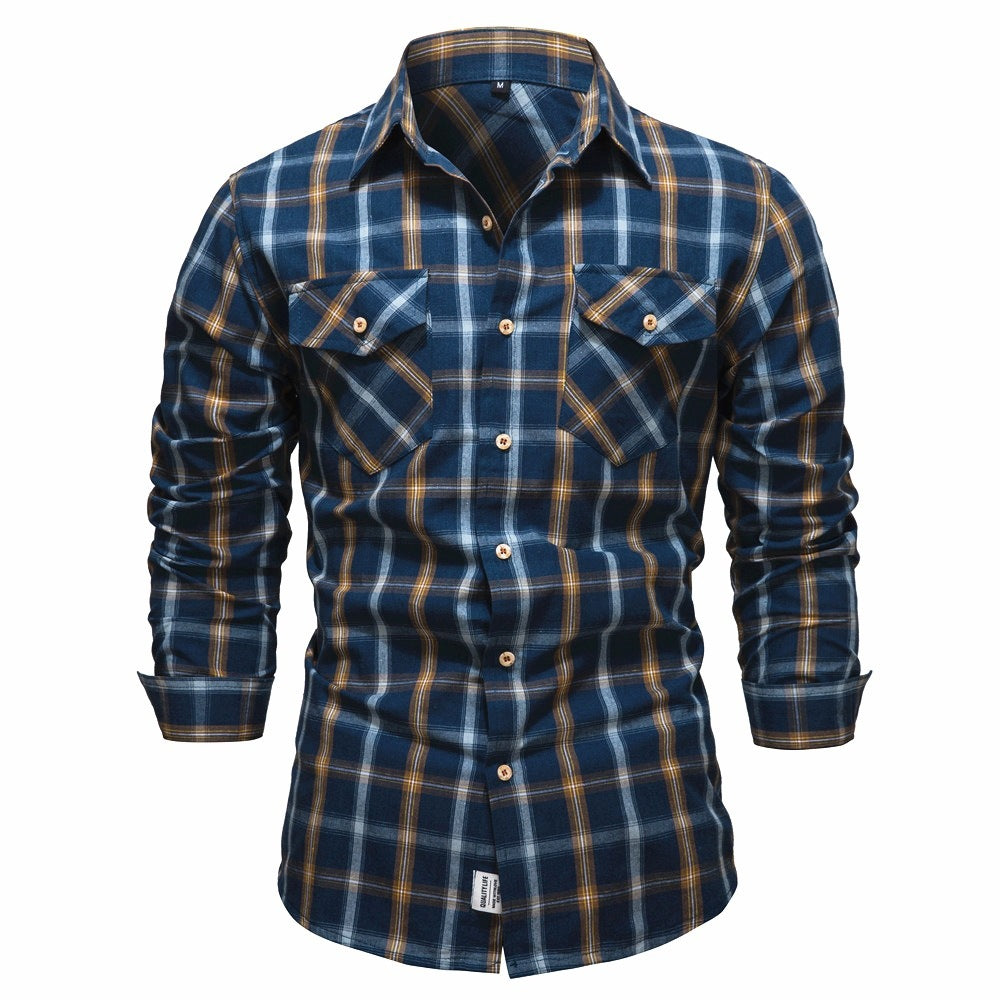 Men's Pocket Decoration Long Sleeve Lapel Shirt