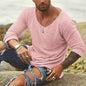 Men's Boho Casual T-shirt with Loose Fit Long Sleeves and Collar