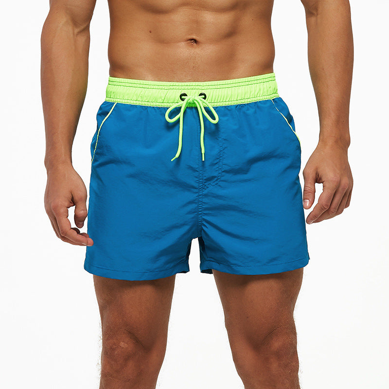 Men's Beach Boardshorts Quick-Drying Waterproof Lining Solid Color 3-Point Pants with Back Pocket Zipper