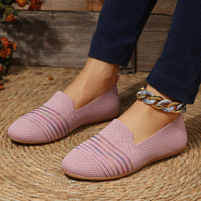 Women's Casual Flat Shoes - Flying Knit Flat Sole Single Shoes