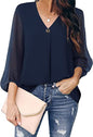 Women's Puff Sleeve V-neck Shirt - Long Sleeve Top