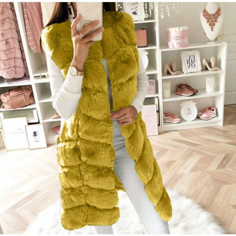 Fur Long Vest Coat - Stylish Cotton-padded Winter Outerwear