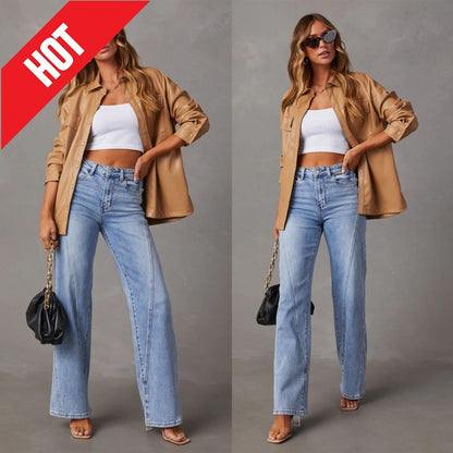 Casual Wide Leg Jeans for Women - Patchwork Design