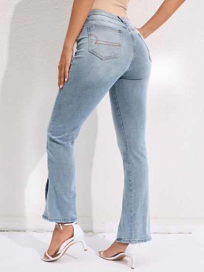 Commuter Stretch Washed Jeans - Fashionable Split Straight Pants