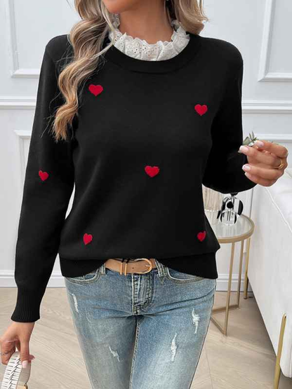 Women's Temperament Casual Embroidered Love Heart Long Sleeve Sweater