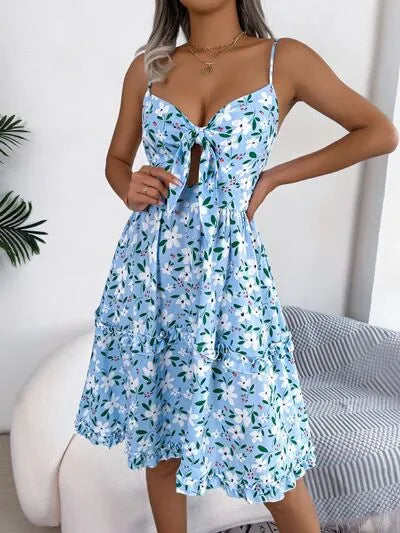 Printed Plunge Sleeve Cami Dress