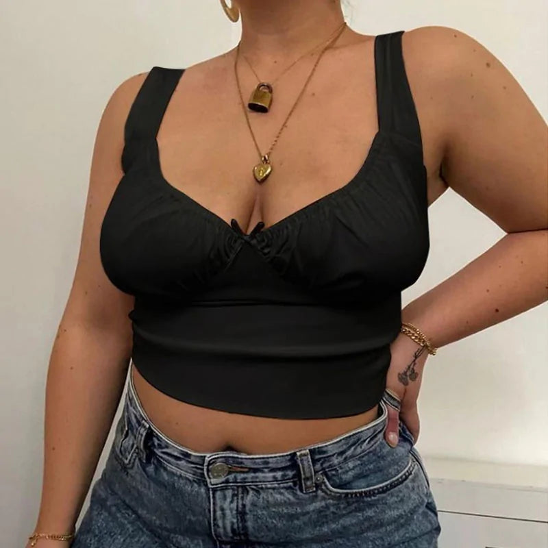 Summer Milkmaid Crop Top for Women - White Ruched Bow Camis