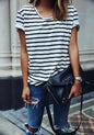 New Fashion Women's Striped Summer Top - Casual Short Sleeve Loose Fit
