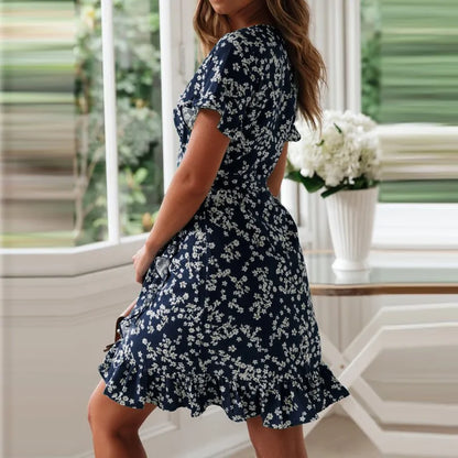 Aachoae Floral Mini Dress for Women - Summer V-Neck Floral Print Mini Dress