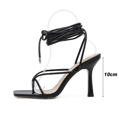 Vintage High Heel Sandals - Square Toe Cross Strap Women's Sandals